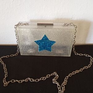 More than Magic Blue Star Clear Glitter Box Y2K Purse